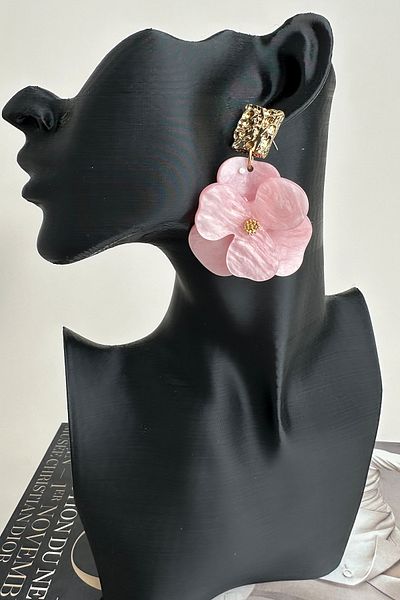 Modex Acrylic Metal Detail Dangle Flower Earrings (6cm)