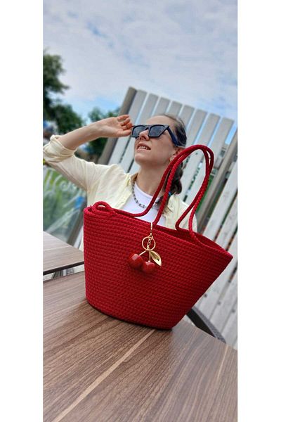 ÇANTA Bag Sweet Touch of Summer: Straw Bag with Reed Cherry Charm Gift!
