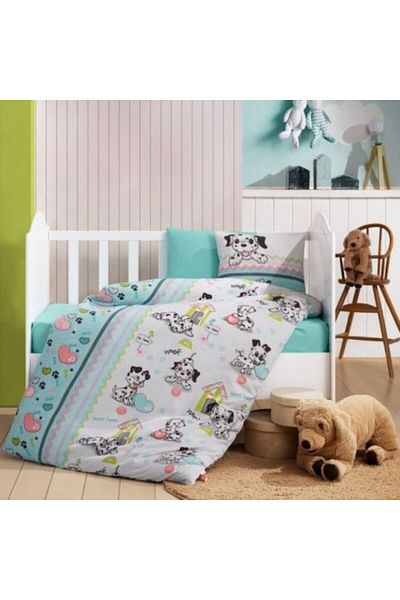 Cotton Box Lenjerie patut bebelusi flanel, cearceaf pilota 100 x 150 cm, Cotton Box, Dalmatieni