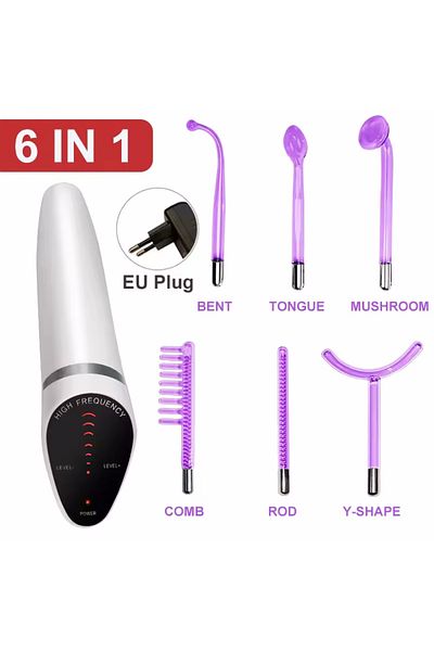 Choice Purple EU plug 6 IN 1 High Frequency Electrode Wand w/Neon Electrotherapy Glass Tube Spot Acne Remov