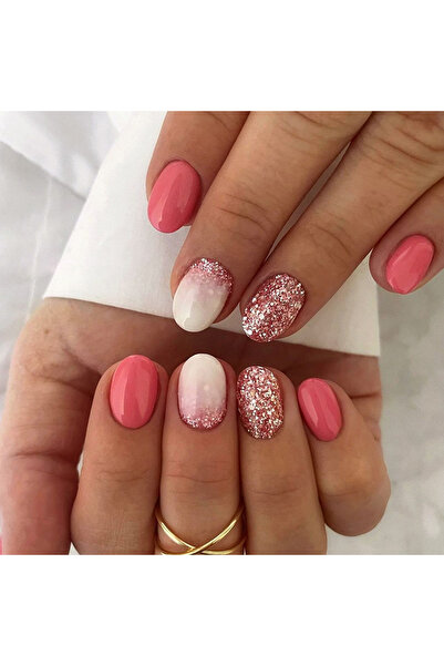 Choice QHW1017 24 قطعة أظافر قصيرة بيضاوية فرنسية بسيطة بلون واحد + 1 غراء أظ...