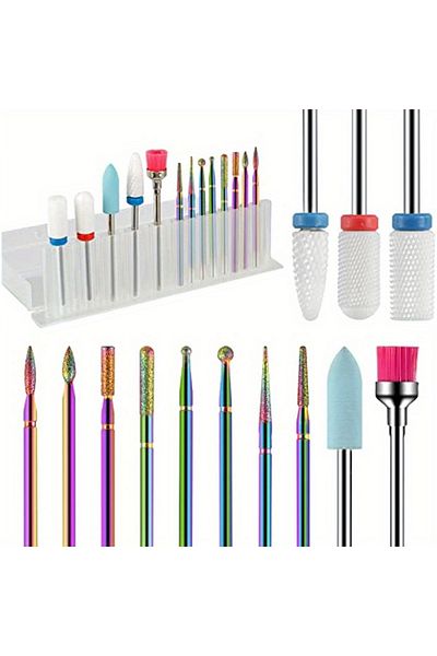 Choice 13pcs 13 pcs Professional Ceramic Nail Drill Bit Set with Box - Electric Manicure Nail File Bit for