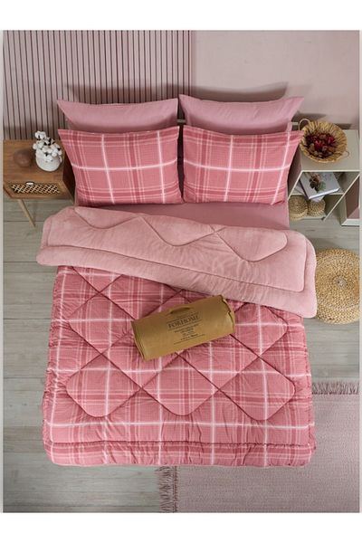 Sudemhome Double Welsoft Sleeping Set Double Sided Wellsoft Fluffy Fleece Quilt and Battal Fitted Sheet