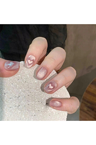 Choice QHMY021 24 قطعة أظافر قصيرة مربعة بسيطة فرنسية على شكل عين قطة + 1 غرا...