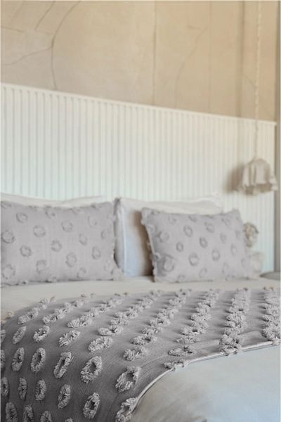EVYA Bed Runner and Pillowcase Set 70X260 cm 2Pcs 50X70 cm Double Chenille Pompom Bed Shawl