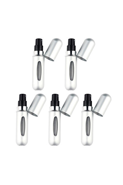 Choice1 5 قطع فضية 5 مل زجاجة عطر صغيرة محمولة قابلة لإعادة التعبئة مضخة رذاذ عطر مستحضرات تجميل فارغة