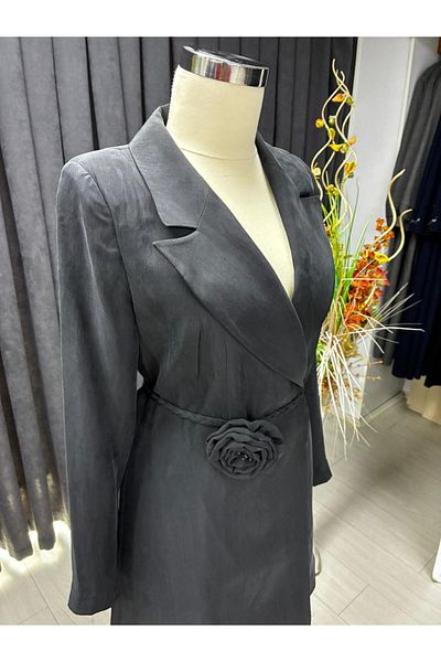 Zühre Lacing Detailed Double Breasted Collar Black Trousers Suit 1562