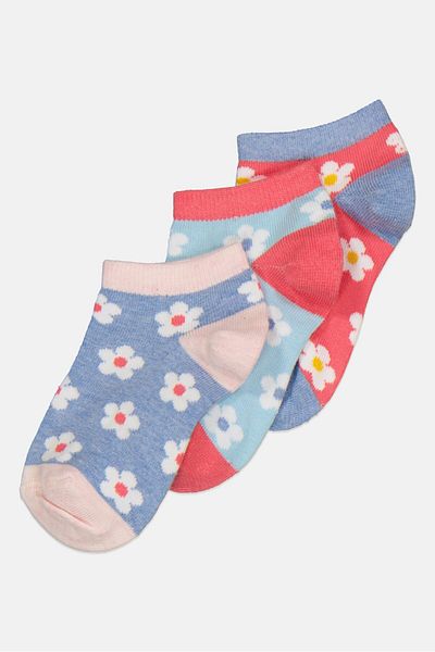 Bebe Kids Girl 3 Pairs Floral Print Ankle Socks, Multicolor