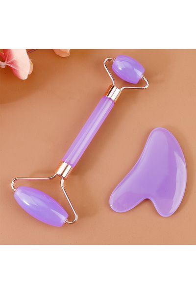 Choice1 2pcs Purple Double-end Gua Sha Massage Roller Neck Face Board Facial Skin Lifting Scraper Anti-