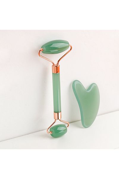 Choice 2pcs Green 2pcs Double-end Gua Sha Massage Roller Neck Face Board Facial Skin Lifting Scraper Anti-W