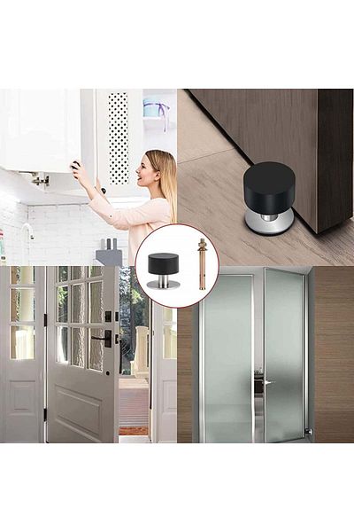 OEM Set of 2 door stops SDHFSGN, stainless steel/rubber, black/silver, 4.5 x 4.5 cm / 6 cm