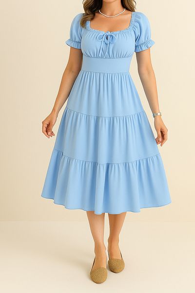 MILANOFOX Square/Madonna Collar Elastic Relaxed Cut Summer Dress