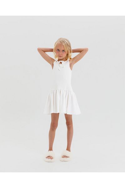 Katee's Kids Girls' White Puff Skirt Mini Dress – 100% Cotton