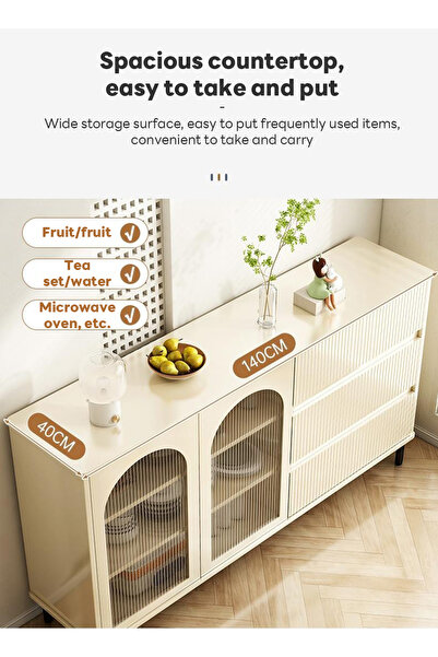 sharpdo Modern Simple Sideboard Storage Cabinet Transparent Door With 3 Storage Drawers 140*40*90cm
