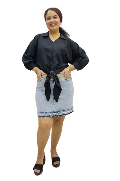 HELLİE Shirt Collar Front Tie Chiffon Blouse