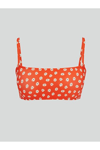 LC Waikiki Orange Filled Floral Pattern Women's Bikini Top