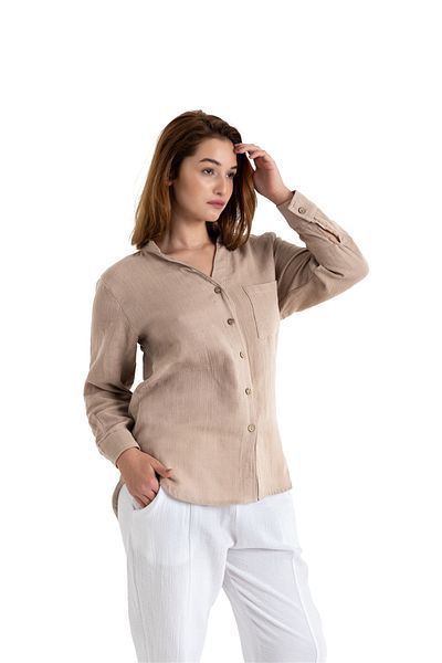 PANCHY CANKY Slim fit 2 Layer Muslin Γυναικείο πουκάμισο με γιακά Judge 100% βαμβάκι