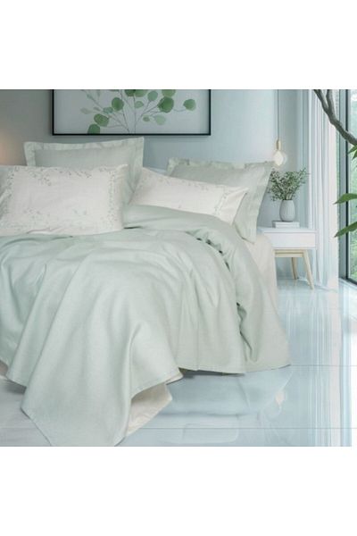 Cotton Box Duvet cover with bed sheet and pillowcases, made of lyocell and cotton with embroidery, Brisa Mint
