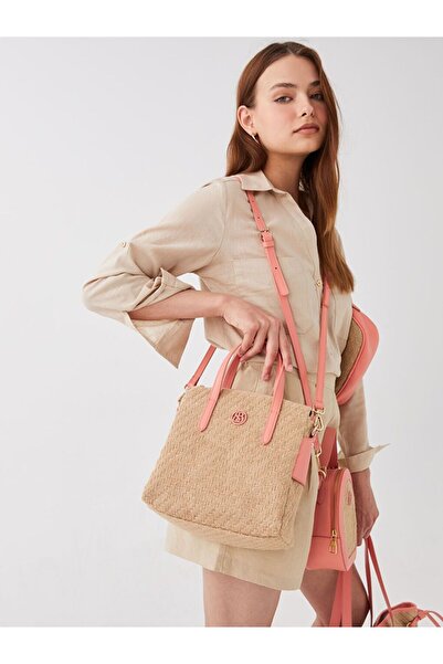 LC Waikiki Coral Patterned Zippered Women's Shoulder Bag