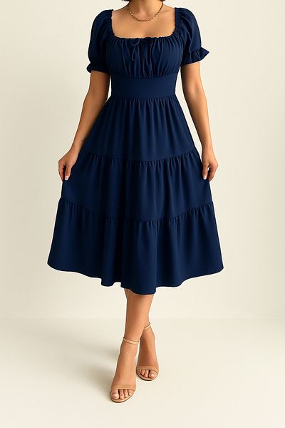 MILANOFOX Square/Madonna Collar Elastic Relaxed Cut Summer Dress