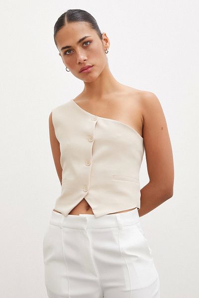 TRENDQUEL Single Shoulder Vest Beige