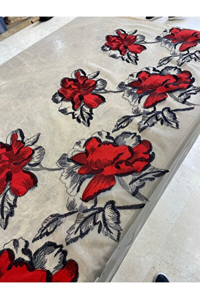 METERİAL تنورة من قماش التول المطرز بنمط زهرة حمراء مطرزة بالماء En150 سم - لفساتين السهرة والتصاميم الخاصة