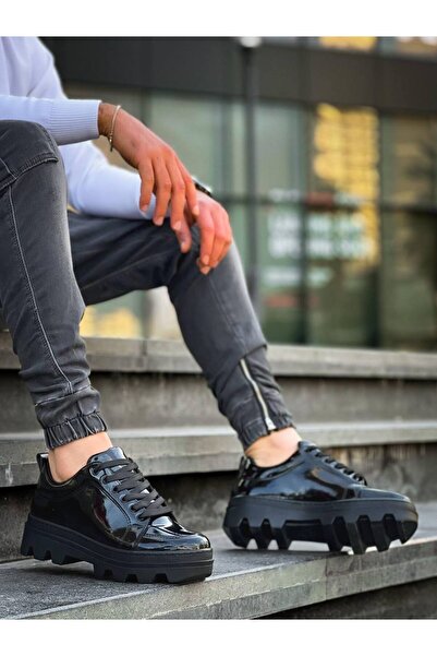 Generic Brand Kb-056 Kuback Black Patent Leather Black High Sole Casual Sneakers