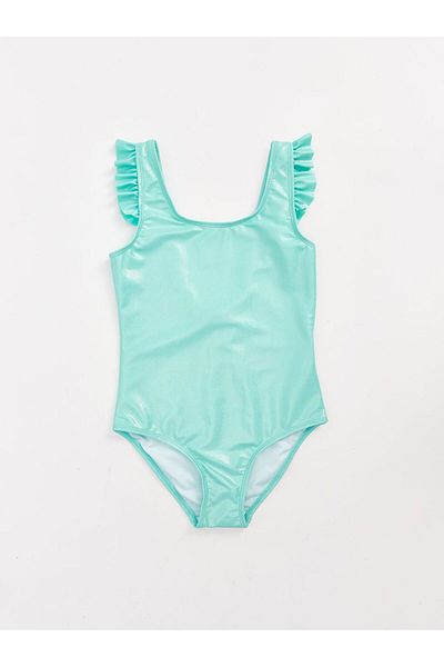 LC Waikiki Turquoise Quick Dry Ruffle Detailed Girl's Swimsuit