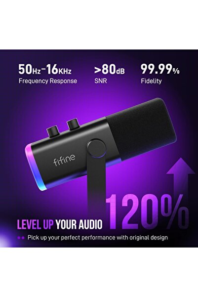 Fifine AM8 XLR/USB Dynamic Podcast Microphone (RGB, Mute, Headphone Jack, Cardioid, Black)