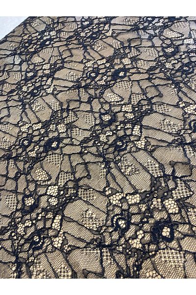 METERİAL Black French Lace Fabric with Flower Pattern, Width135 cm - Special for Dress, Evening Dress and Decorative Designs