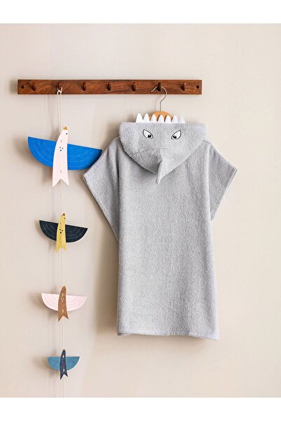 LC Waikiki Gray Embroidered Hooded Boy's Bathrobe