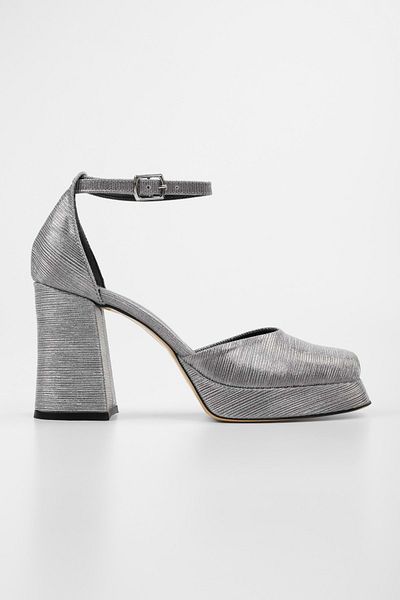 Shoeberry Women's Alwina Platinum Plated Platform Heeled Shoes