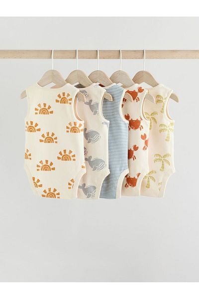 Next Baby 100% Cotton Cream Sea Themed 5-Piece Bodysuit Set