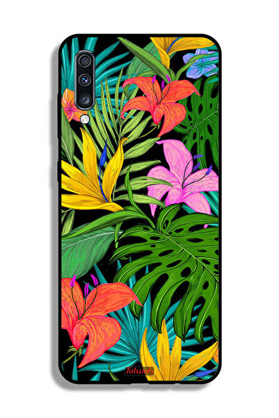 Tolwak غطاء حماية لهاتف سامسونج جالكسي A70 بنقشة زهور استوائية وأوراق شجر