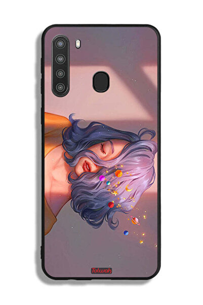 Tolwak Samsung Galaxy A21 Protective Case Cover Girl And Space Art
