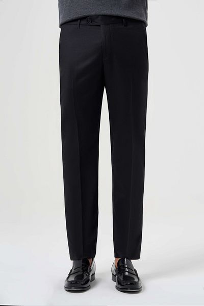 Bisse Regular Fit Plain Woven Flannel Black Classic Men's Trousers