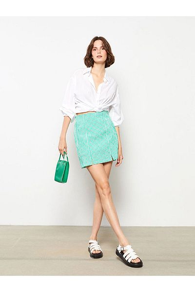 LC Waikiki Green Tight Fit Plaid Women's Skirt