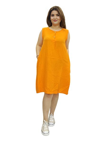 Modasultan Standard Size Double Pocket Sleeveless Button Front Midi by Muslin Linen Dress