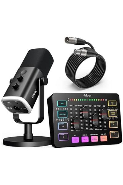 Fifine Gaming Equipment Bundle, Dynamic XLR/USB Gaming Microphone Set with Streaming Audio Mixer for
