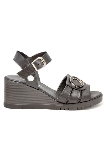 Mammamia D25Ys-02775 Black Skin Leather Comfort Padding Women's Sandals