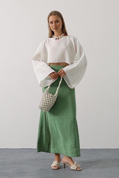 Le Savu Shilsee Bat Sleeve Muslin Crop Bluz White