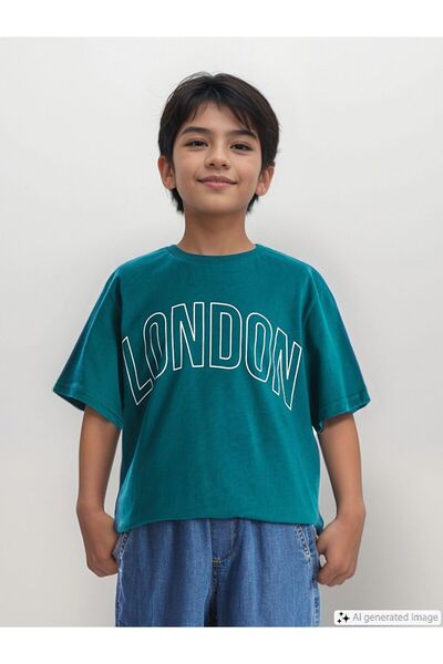 LC Waikiki Green Crew Neck Printed Short Sleeve Boy's T-Shirt