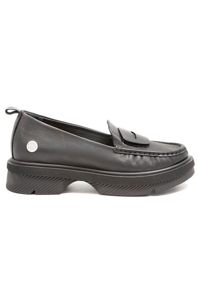 Mammamia D25Ya-0850 Black Skin Leather Women's Loafer Shoes