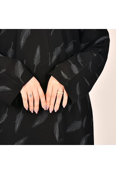 HAWRAA Black wrap abaya with printed fabric