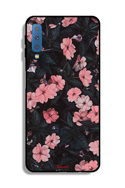 Tolwak غطاء حماية لهاتف سامسونج جالاكسي A7 (2018) - لون الخوخ والورود الصغيرة