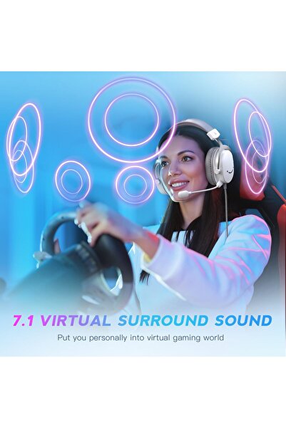 Fifine H9 USB PC Gaming Headset (3.5mm, Detachable Mic, 7.1 Surround) - White