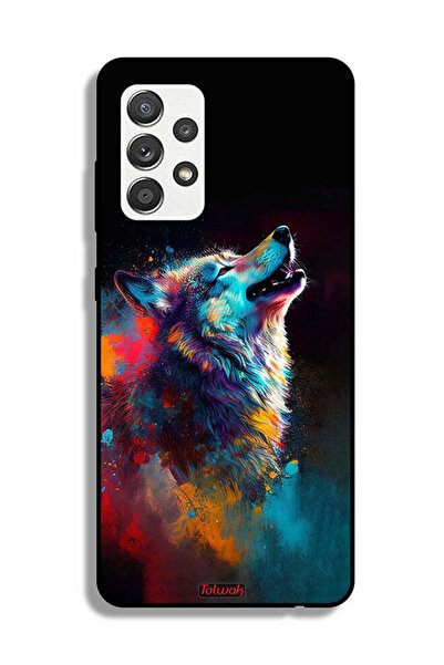 Tolwak Samsung Galaxy M32 5G Protective Case Cover Wolf Colorful Art
