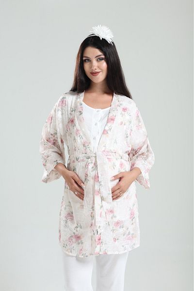 Lohussa Powder Patterned Jacquard Special Design 100% Cotton Summer Maternity Maternity Dressing Gown Pajama Set Set