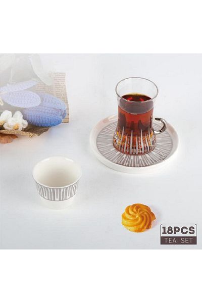 Bien Servi 18-Piece Platinum Rays Elegant Design Tea Set Multicolor