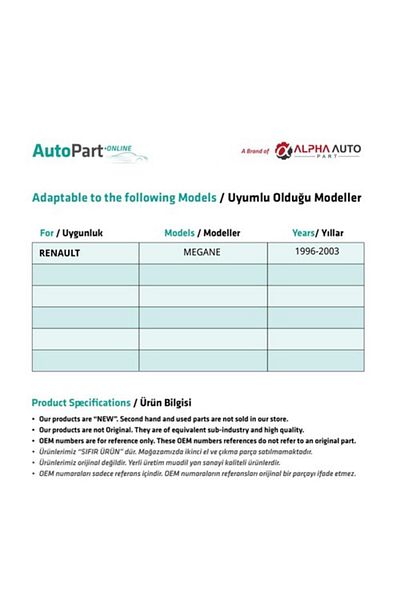 ALPHA AUTO PART Rear Window Repair Set-Right-Left-SET for Renault Megane 1